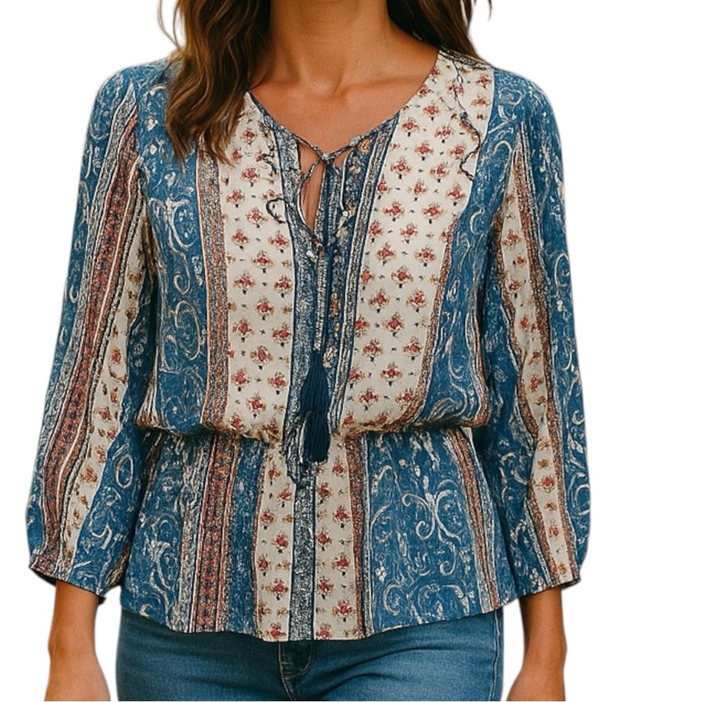 Women’s Sz L puffy sleeves elastic waist boho lightweight. NWT